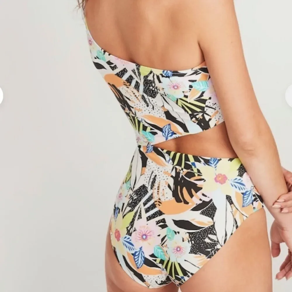 Old Navy Women’s One-Shoulder Side-Cutout One-Piece Swimsuit Floral Size M